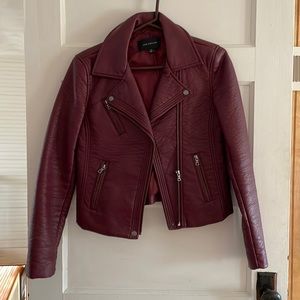 Ann Taylor XS Burgundy biker jacket.Imitation leather.